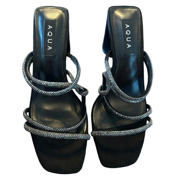 Aqua Livyr Rhinestone Embellished Slip On Strappy Heeled Sandals NEW 8.5 - Picture 2 of 11